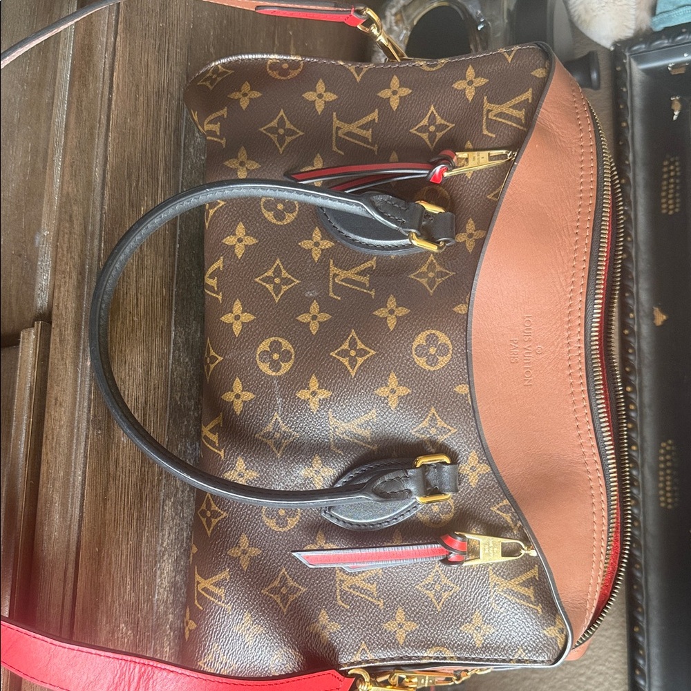 Louis Vuitton Monogram Satchel with Red Accents